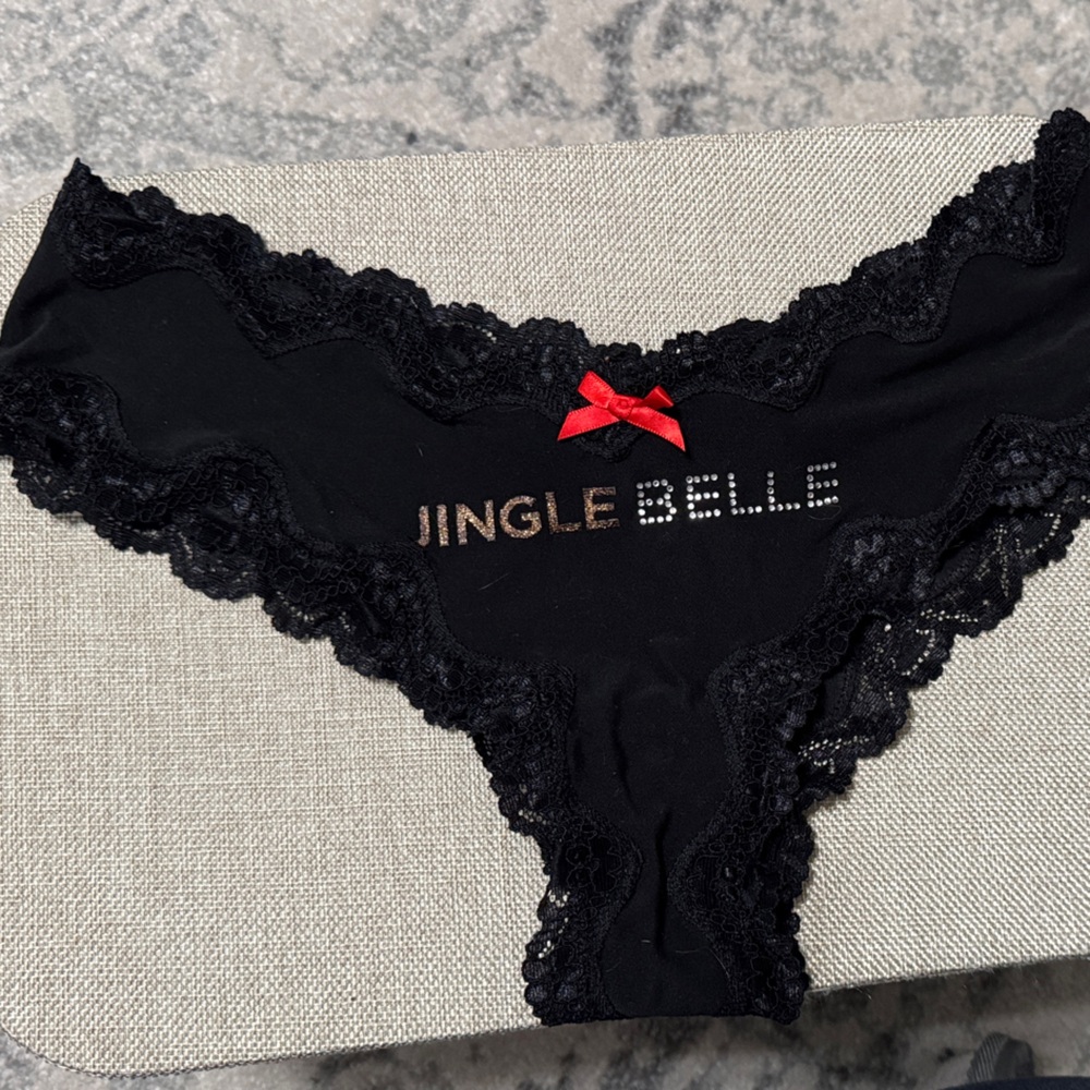 Victoria's Secret Black Lace Panty with Red Bow